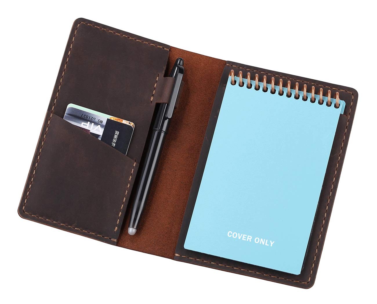 Leather Journal Cover for 3.5″ x 5.5″ Pocket Size Notebook With Pen Loop, Lea…