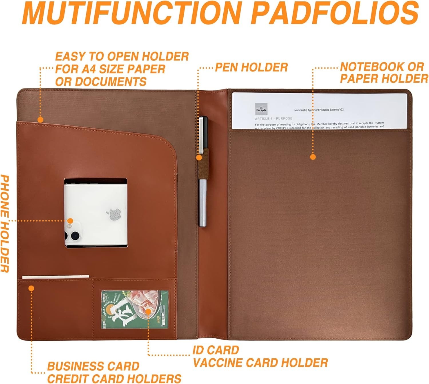 Brown/ Black Leather Portfolio Folder Padfolio Business Padfolio Organizer Docum