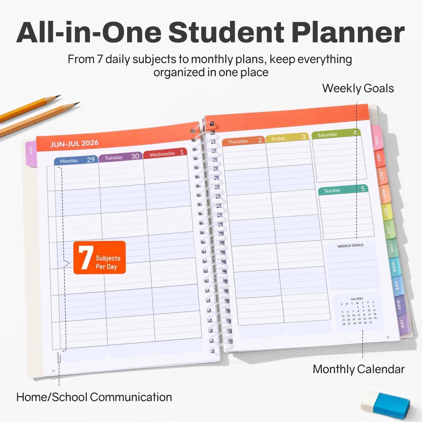 Student Planner 2026-2027, SUNEE Academic Weekly & A5 6.5″×8.3″, Black