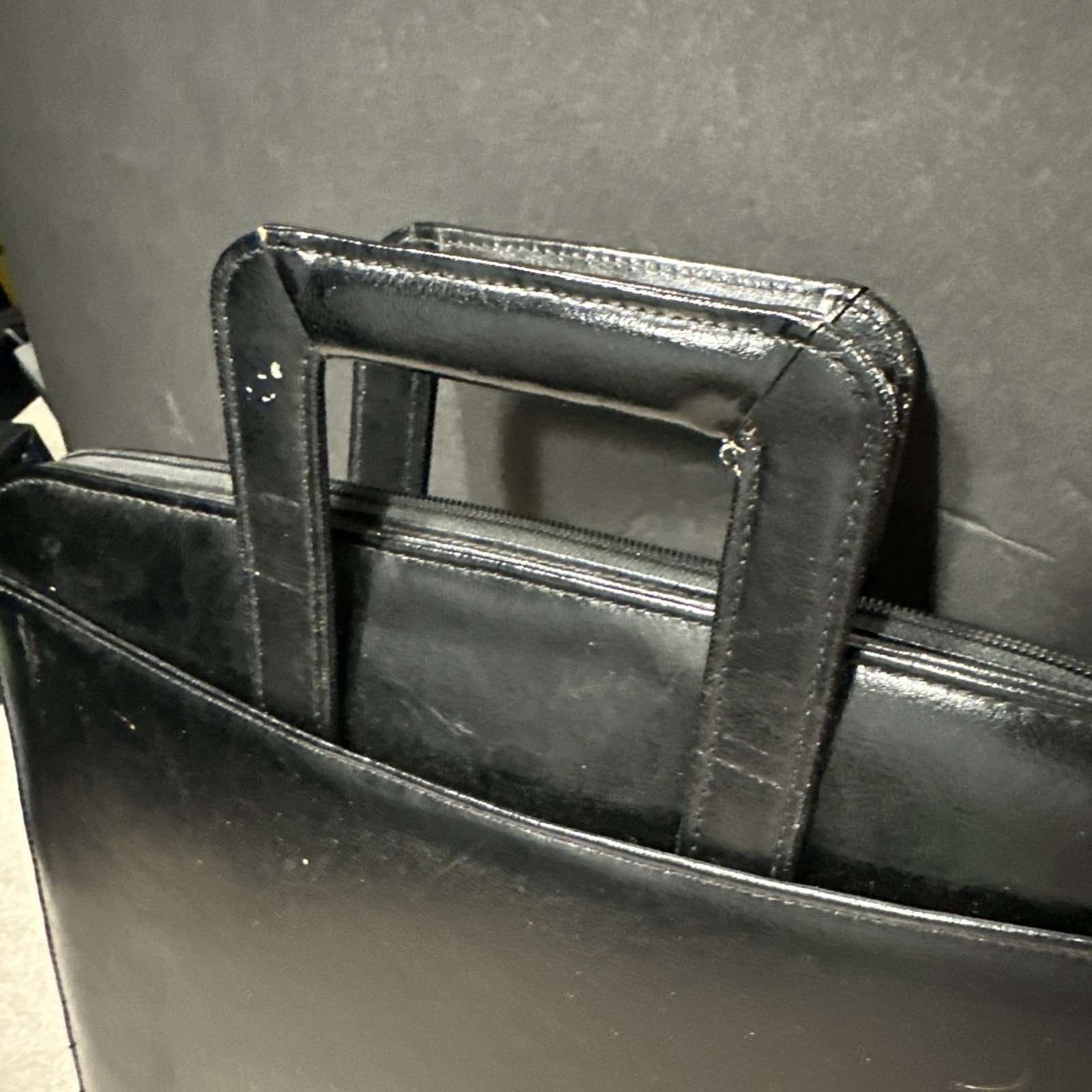 Vintage 1994 90s Black LEATHER 3 RING BINDER/NOTE BOOK Organizer Briefcase