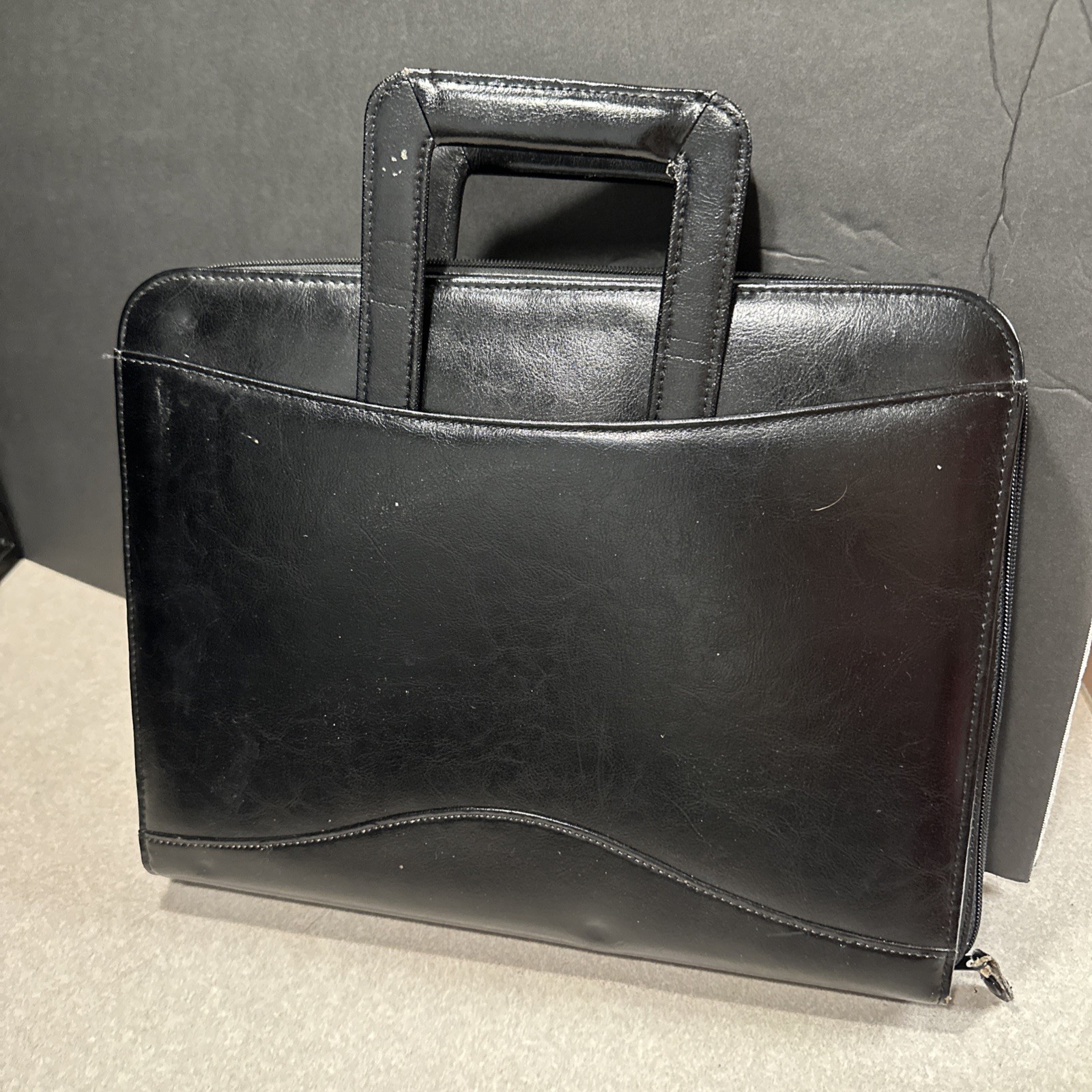 Vintage 1994 90s Black LEATHER 3 RING BINDER/NOTE BOOK Organizer Briefcase