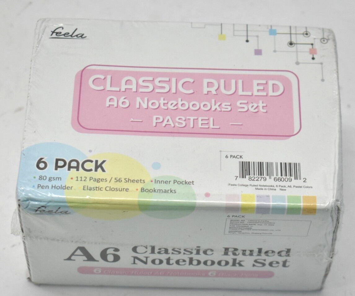 Feela Classic Ruled A6 Notebooks Set Pastel Colored 6 Pack College Ruled Journal