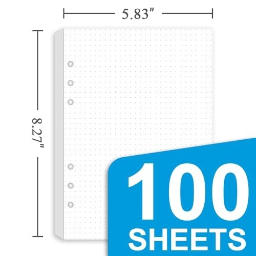 A5 Dotted Paper Refills 6 Hole Punched 100 Sheets 200 Pages Dot Grid Paper for