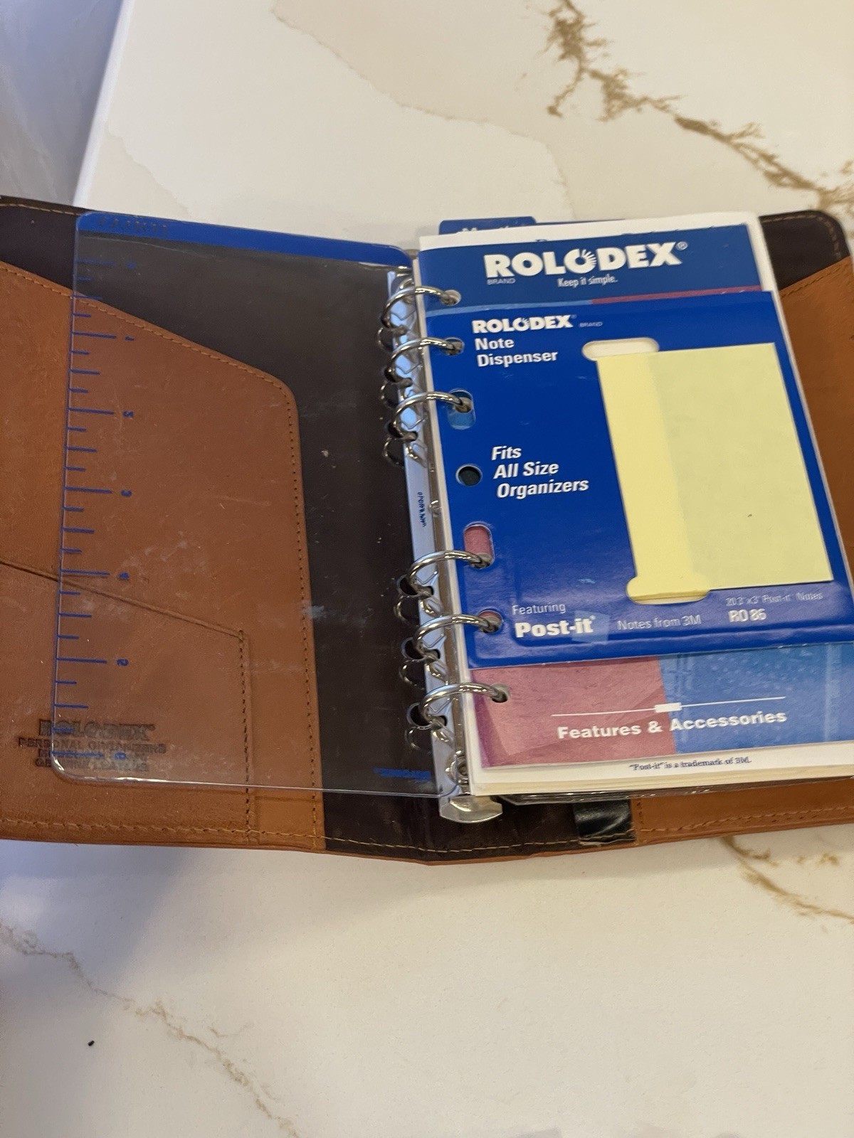 Vtg Rolodex Planner Brown Leather R0320 Calendar Address Tabs Pockets 1996 7.5″