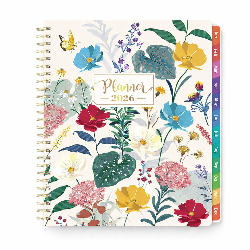 2026 Weekly & Monthly Planner 9×11 Jan–Dec Twin Wire Binding with Tabs