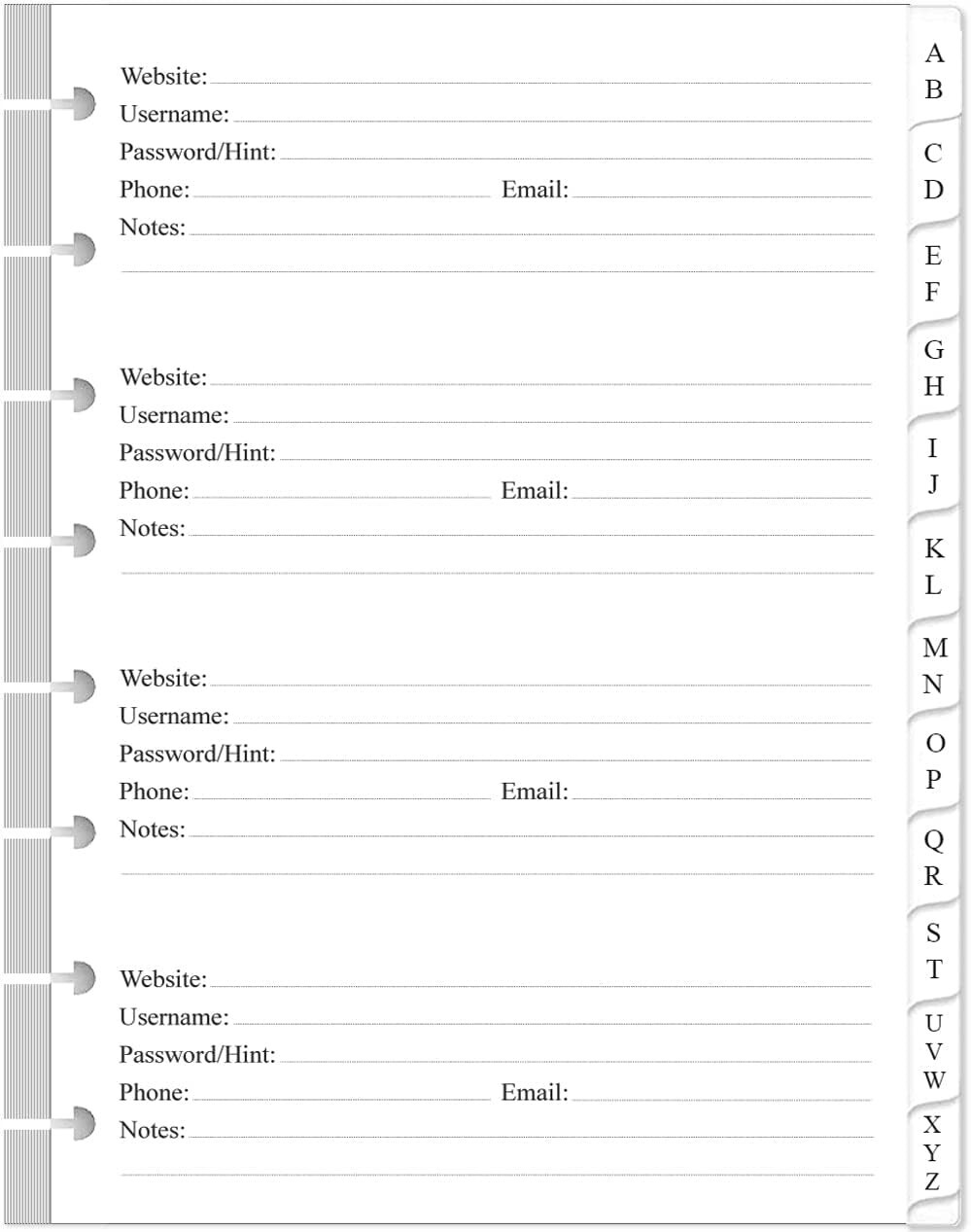 A5 TUL Discbound Password Book Refills – 8-Disc A-Z Password Notebook Refill …