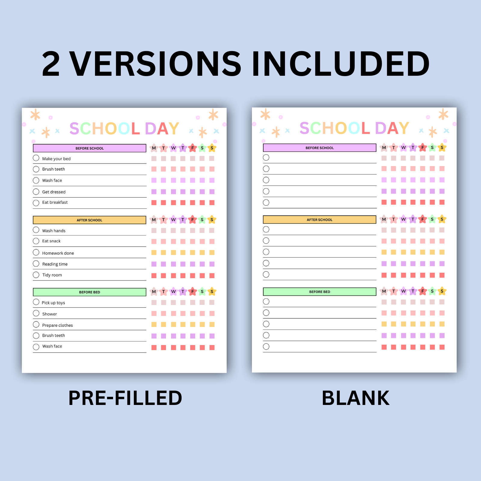 Digital | Before School, After School, After Bed Editable Kids Chores Bundle PDF