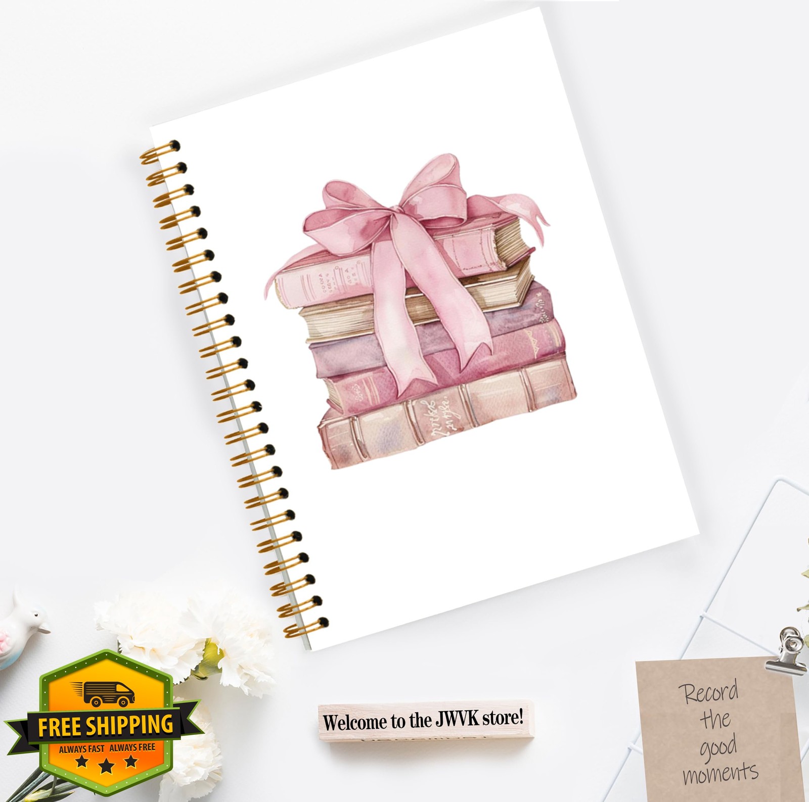 JWVK Coquette Pink Bow Notebook 5.5×8.3 pinkish purple 10