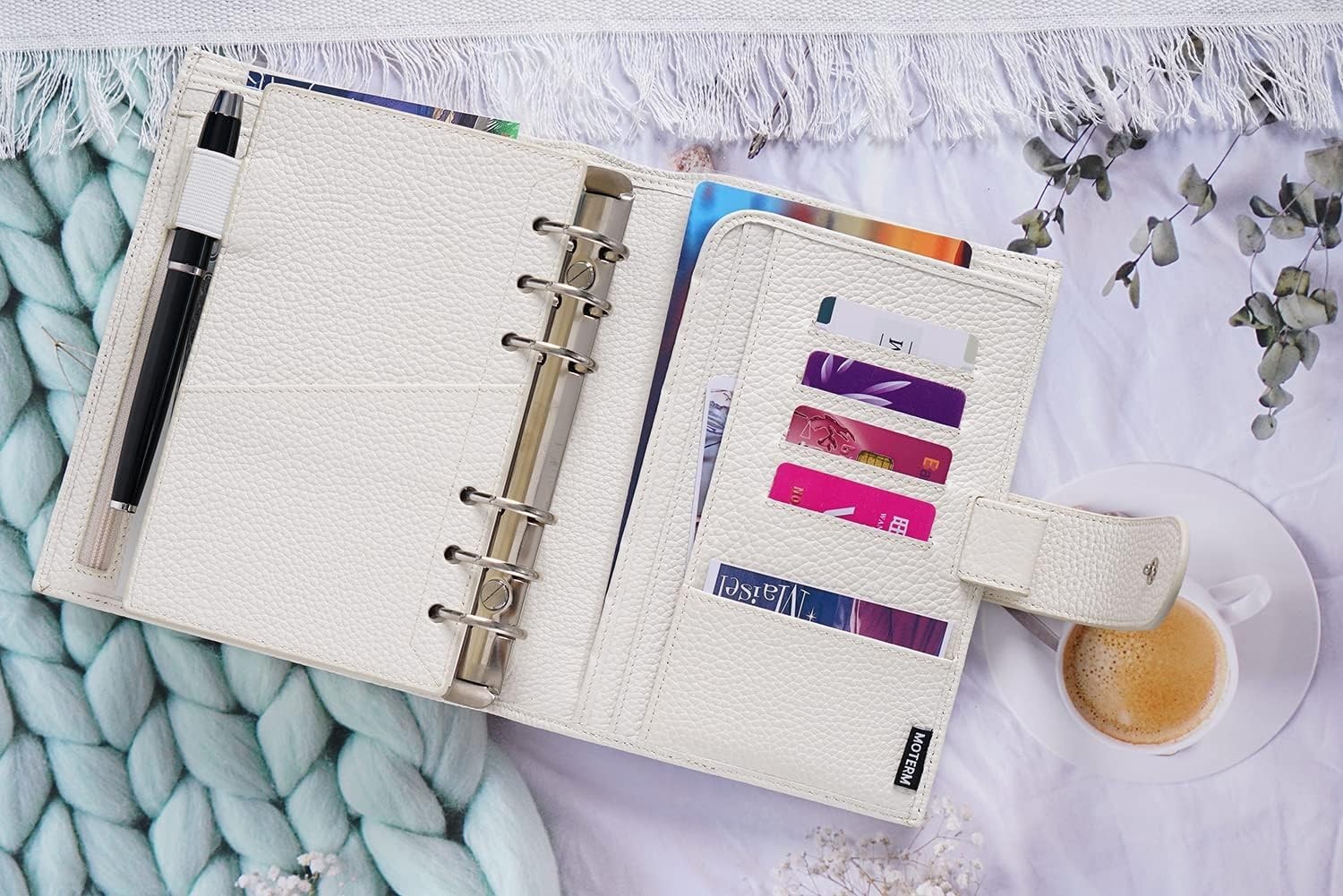 Leather Personal Planner Organizer 30mm Rings Undated Pebbled-Cream