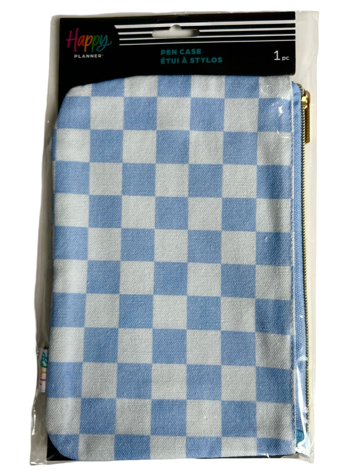 The Happy Planner Blue Checkered Design Elastic Band Pen Case