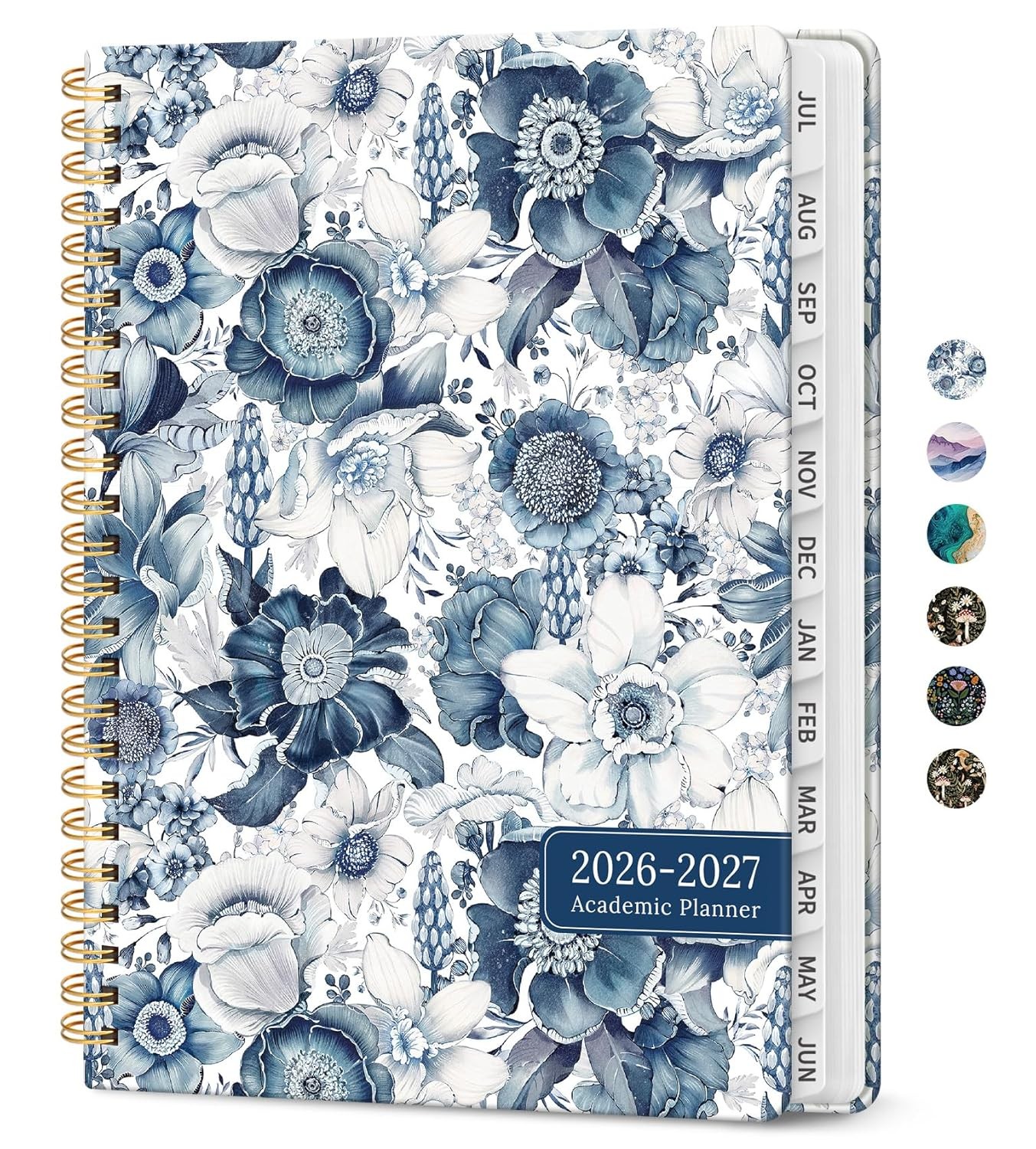 2027 Academic Monthly Weekly Calendar Planner A-Blue Floral A5 Size 6.3″x8.5