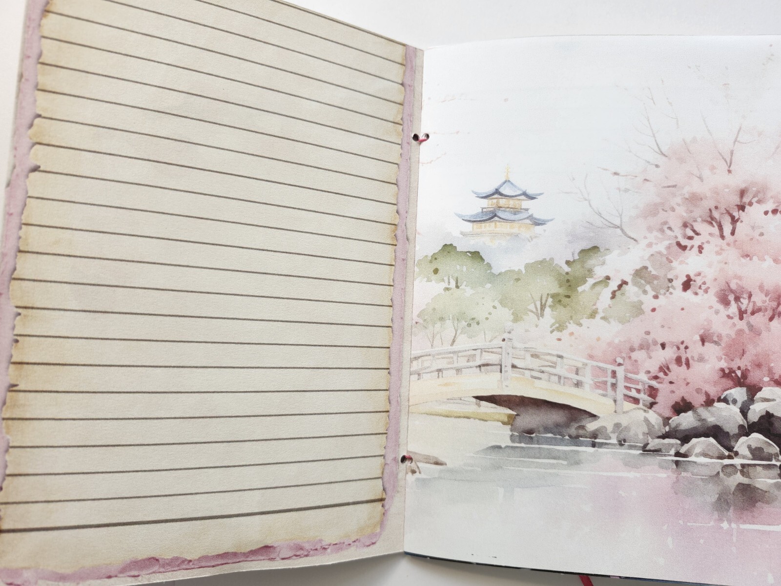 Junk Journal Blank Booklet “JAPANESE CHERRY BLOSSOMS” Handmade LG 8.5″x5.5″ 40pg