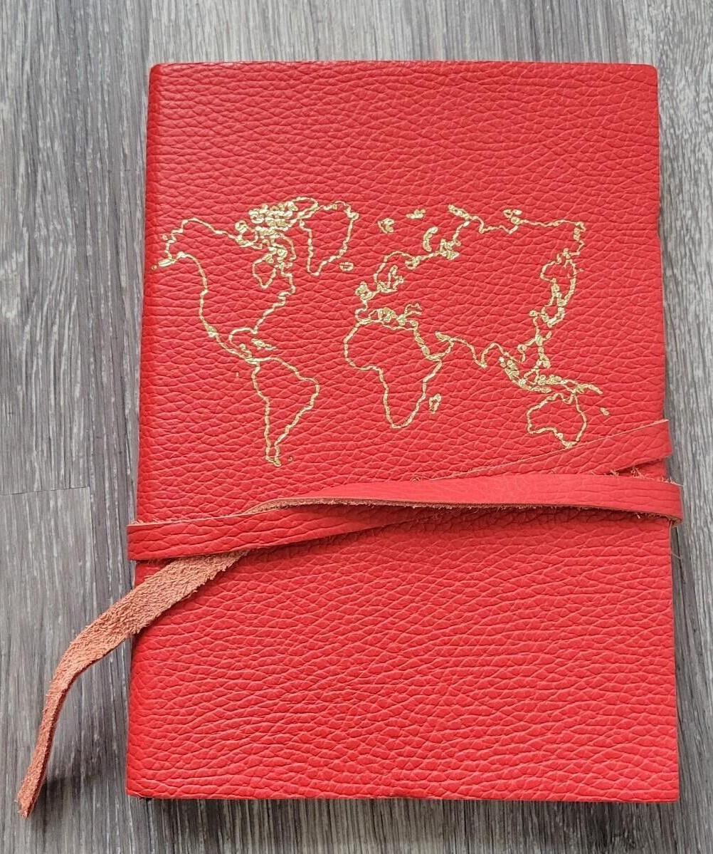 Handmade in Italy Brand New Gold Embossed Red Leather Travel Journal Notebook