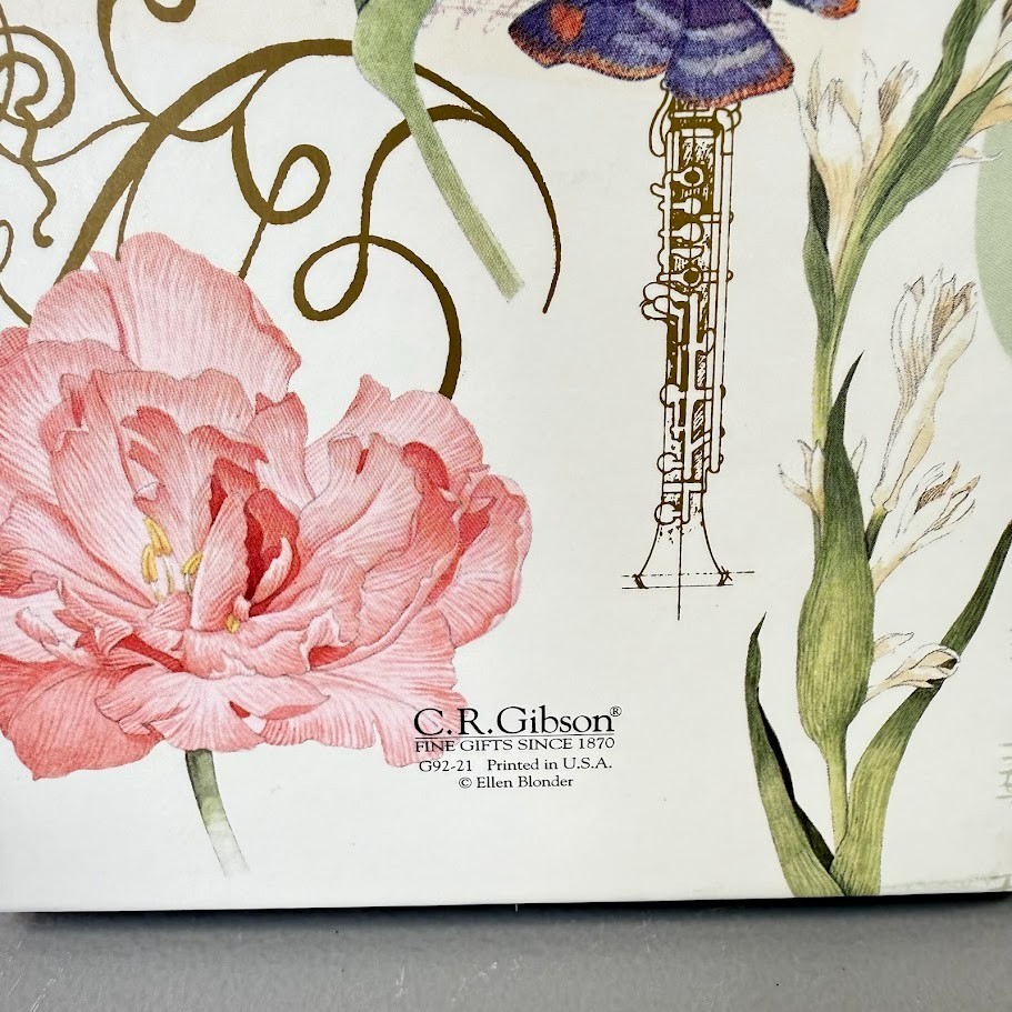 C.R. Gibson Hardcover Lined Journal Floral Music Theme Ellen Blonder Ribbon USA