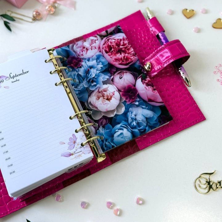 Luxury A6 Fuchsia Croc Genuine Italian Leather Planner – Pink Dated Organizer
