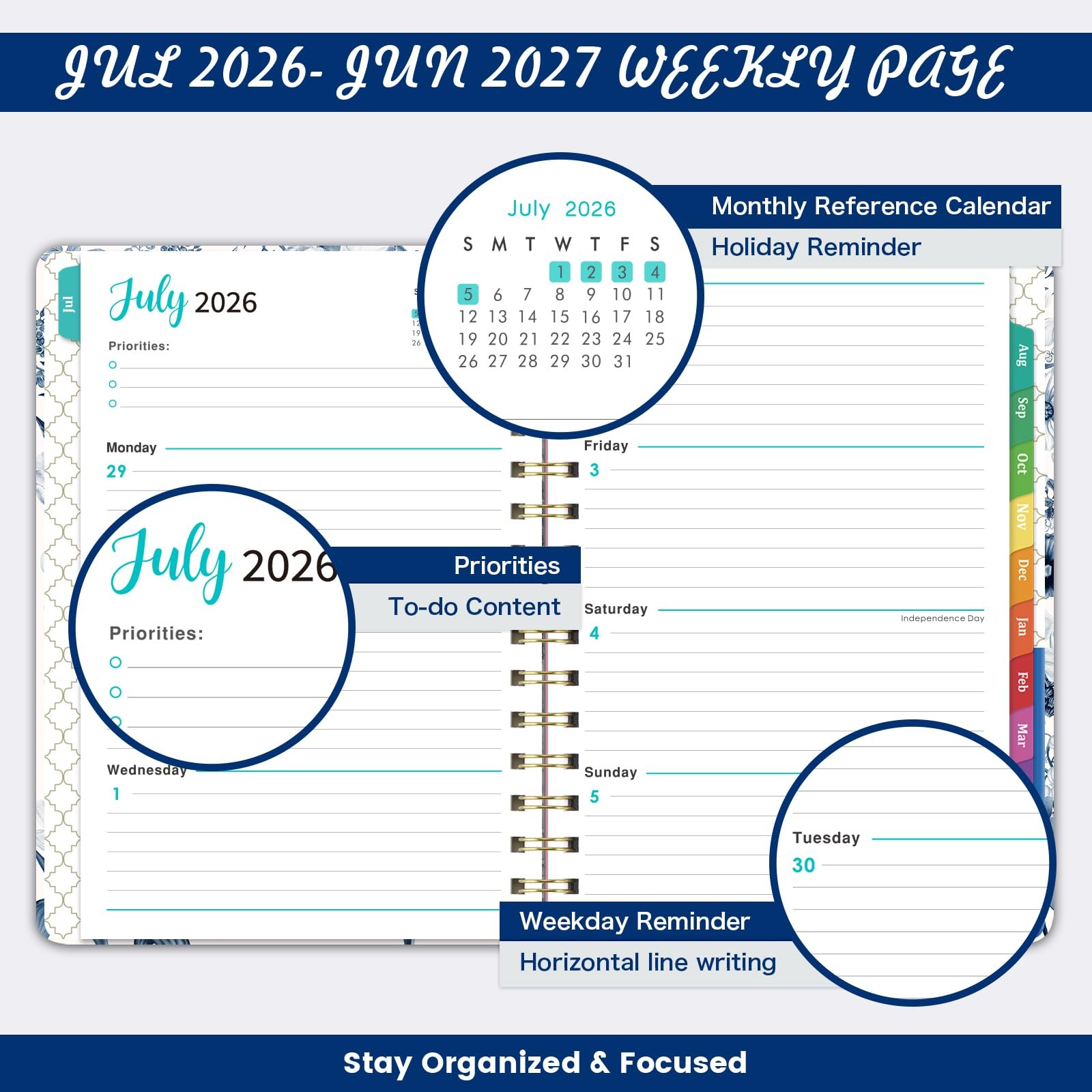 2026-2027 Planner – 6.4” x 8.5” Jul. 2026 – Jun. 2027, x 8.5”, Blue