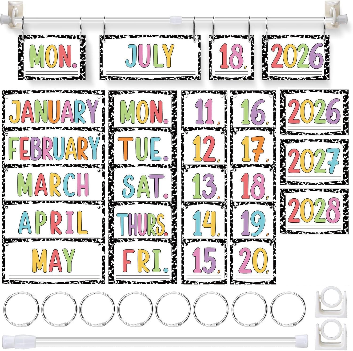 Rainbow Flip Calendar for Classroom with Holder Colorful Flip Calendar Set Cl…
