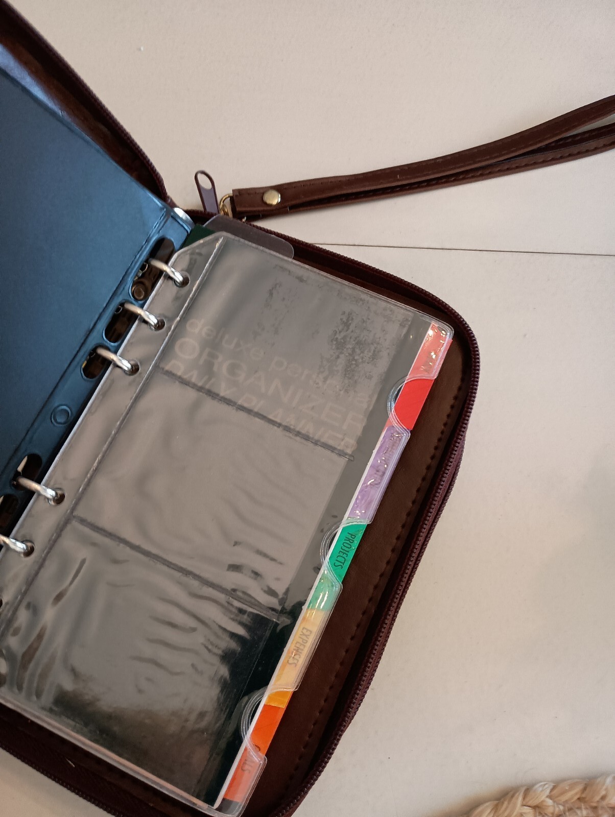 Vtg Philippe Amiel Brown Planner Organizer Calendar Calculator Card Holder Zip