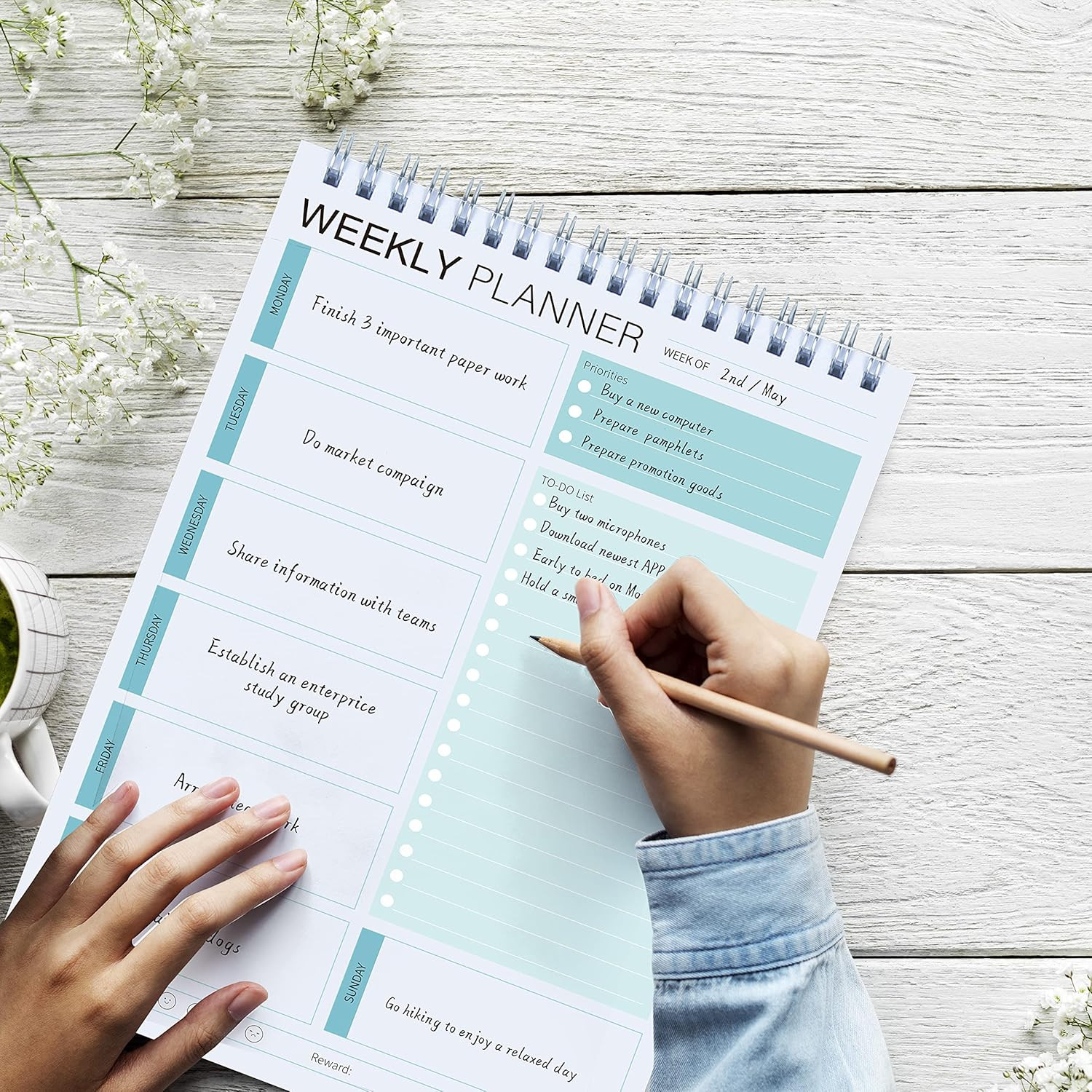 Weekly Planner Notepad,Spiral to Do List Undated Planning Pad, Weekly Organizer