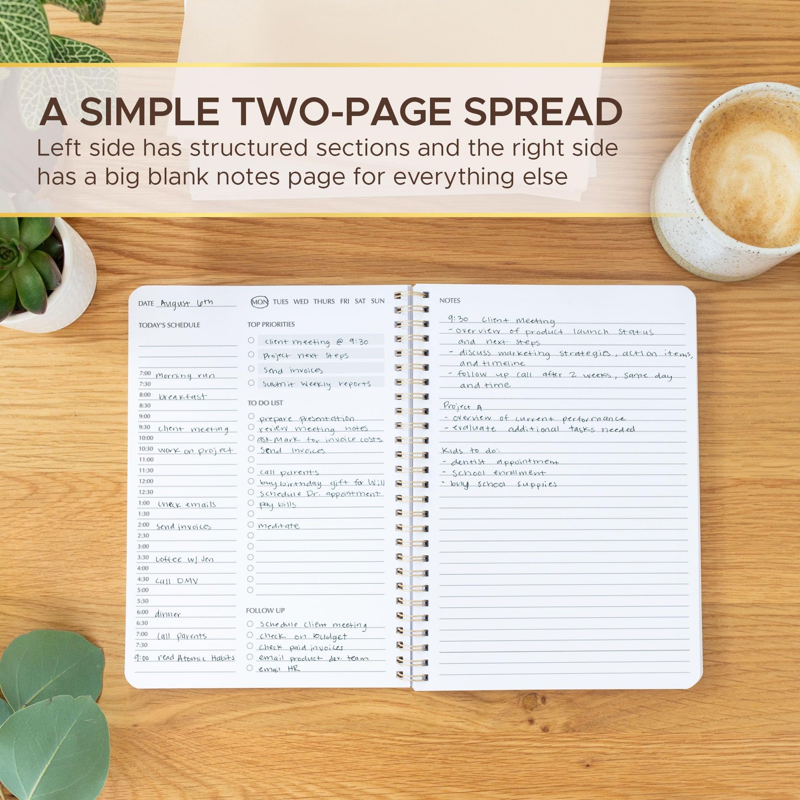 Simple Daily Planner Undated with Hourly Schedule – Planner, Sage Green