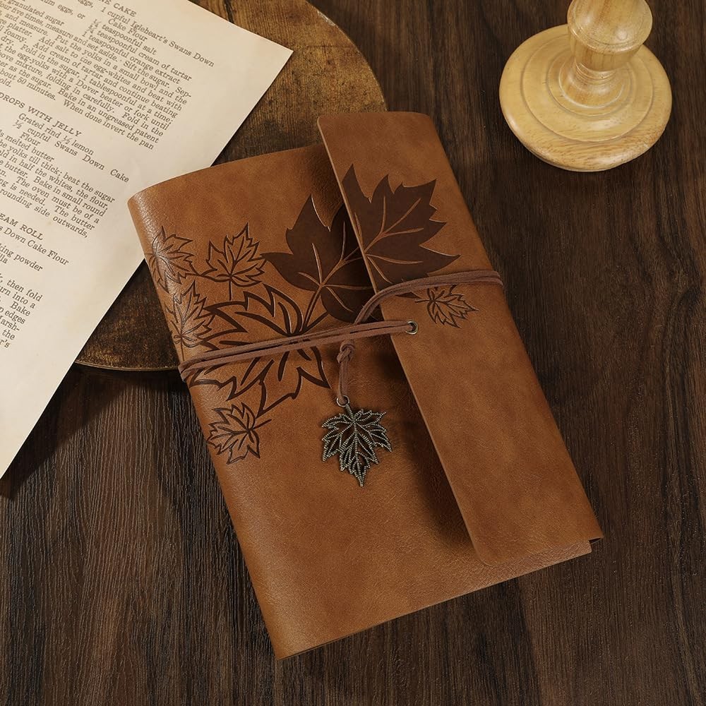 Journal Notebook for Women Men, Khaki Leather Sketchbook Classic A5,