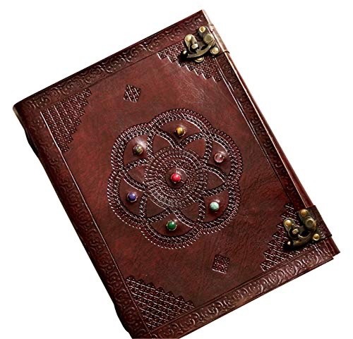 Handmade Large Leather Journal–Seven Stone Vintage Book of Shadows10x13 Notebook