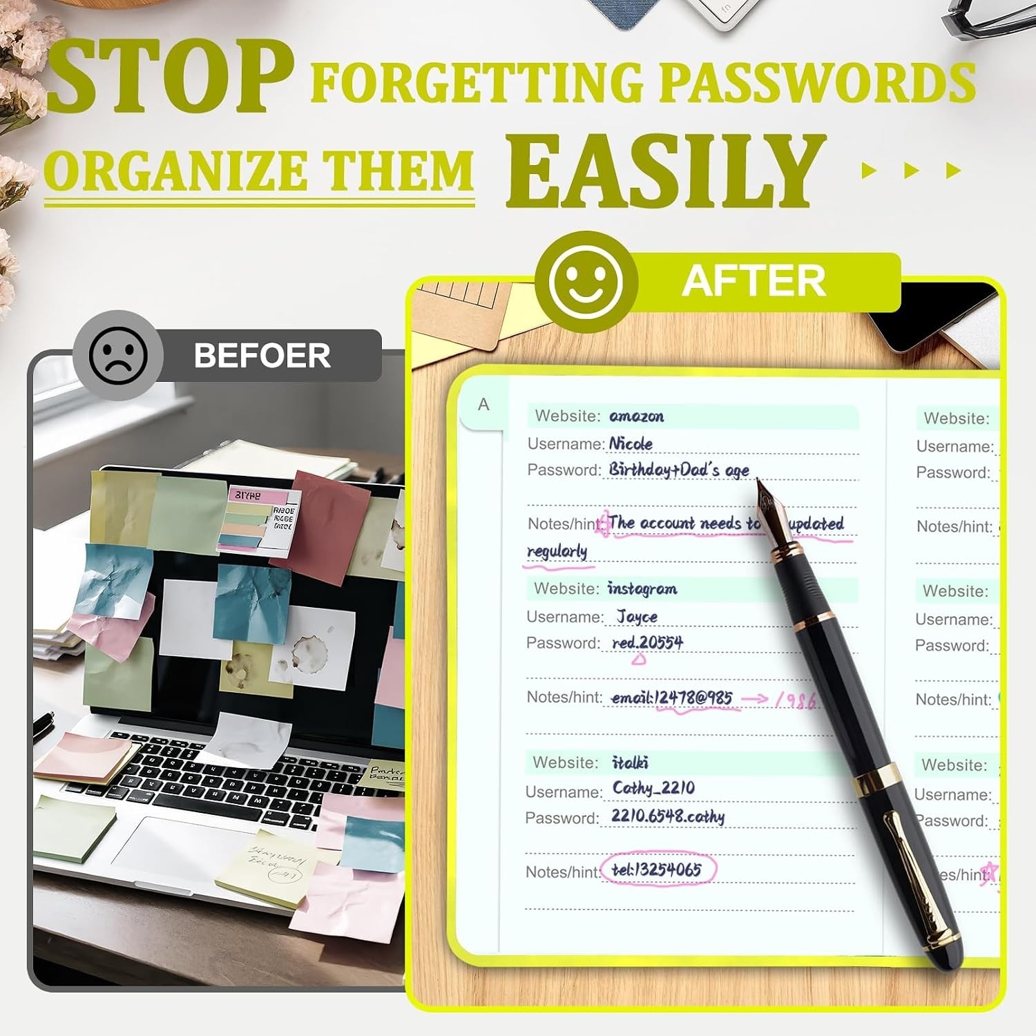 Password Book with Alphabetical tabs. 4.3″x5.7″ Internet Address Organizer Logbo