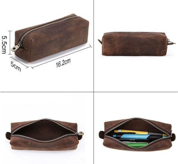 Pocket Notebook Leather Refillable Mini Composition Book Cover with Pencil case