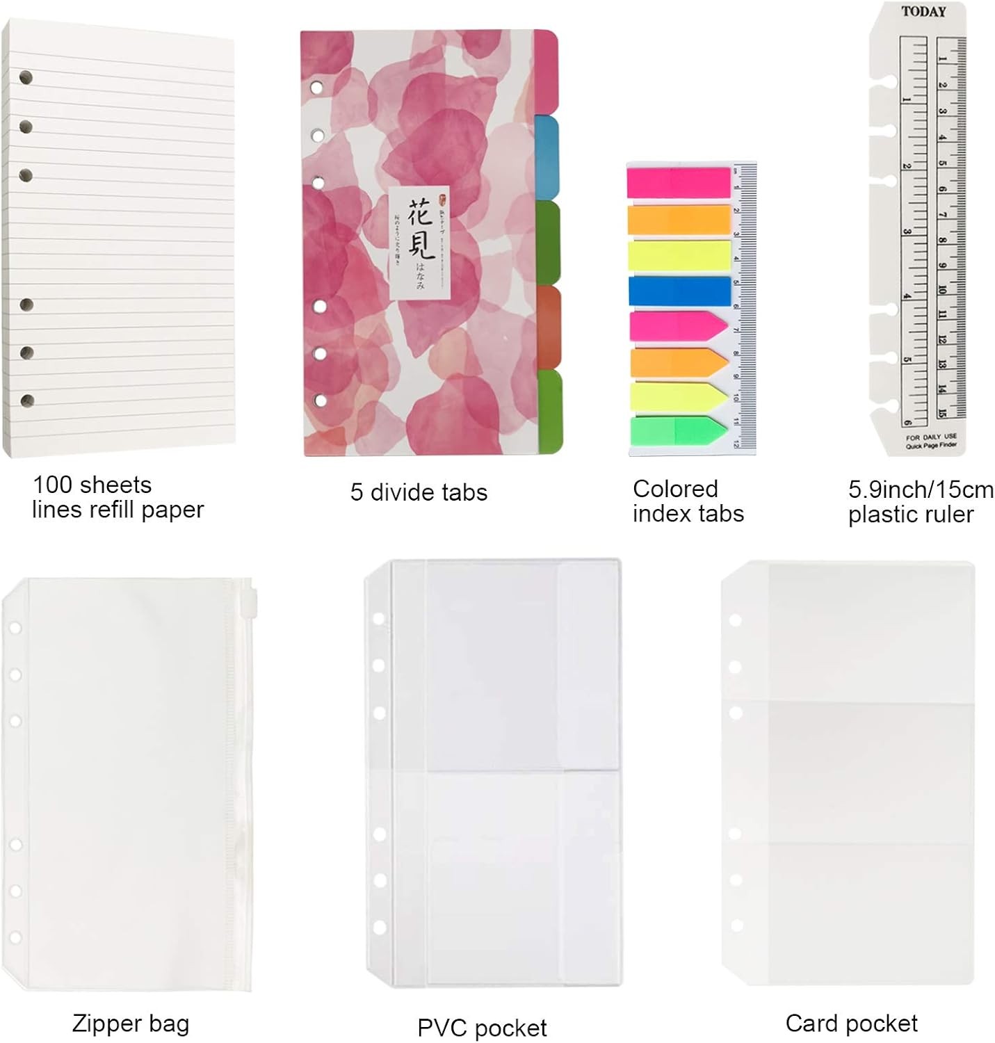A6 Refill Paper, 100 Sheets Lined 6 Hole Punched 3.75×6.75 Inch, White