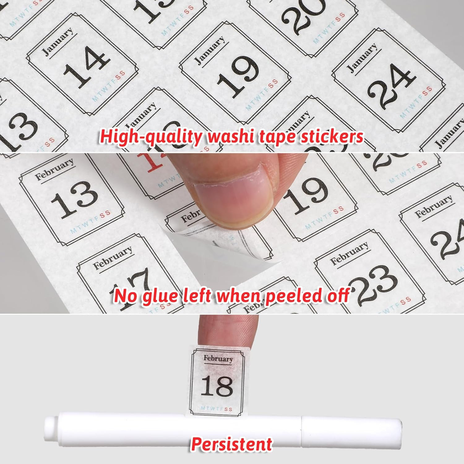 12 Monthly Calendar Stickers for Planners, Undated Calendars, Journals & Noteboo