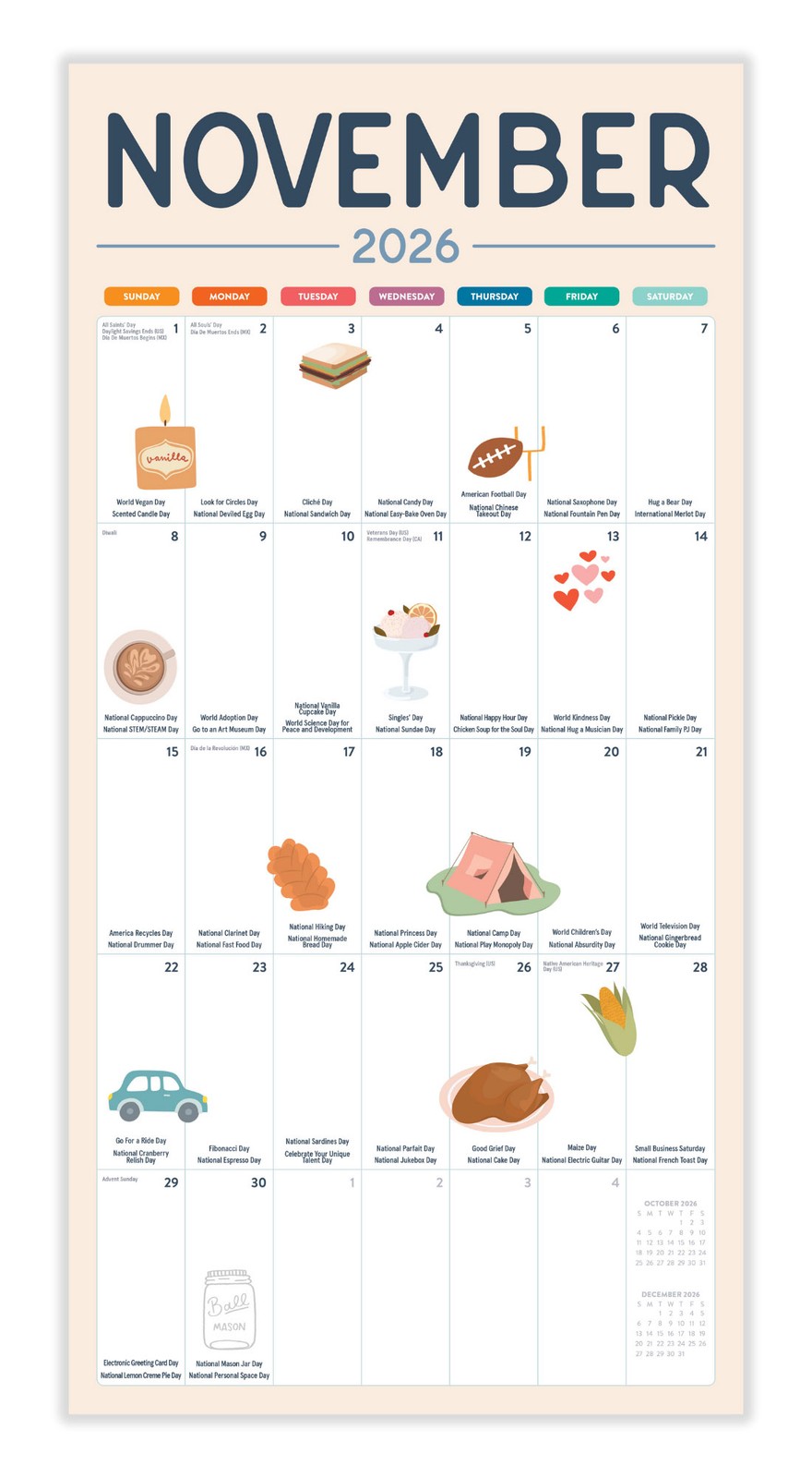 Every Day Is A Holiday 2026 | 12″ x 24″ 12 Month Calendar | Marble City Press