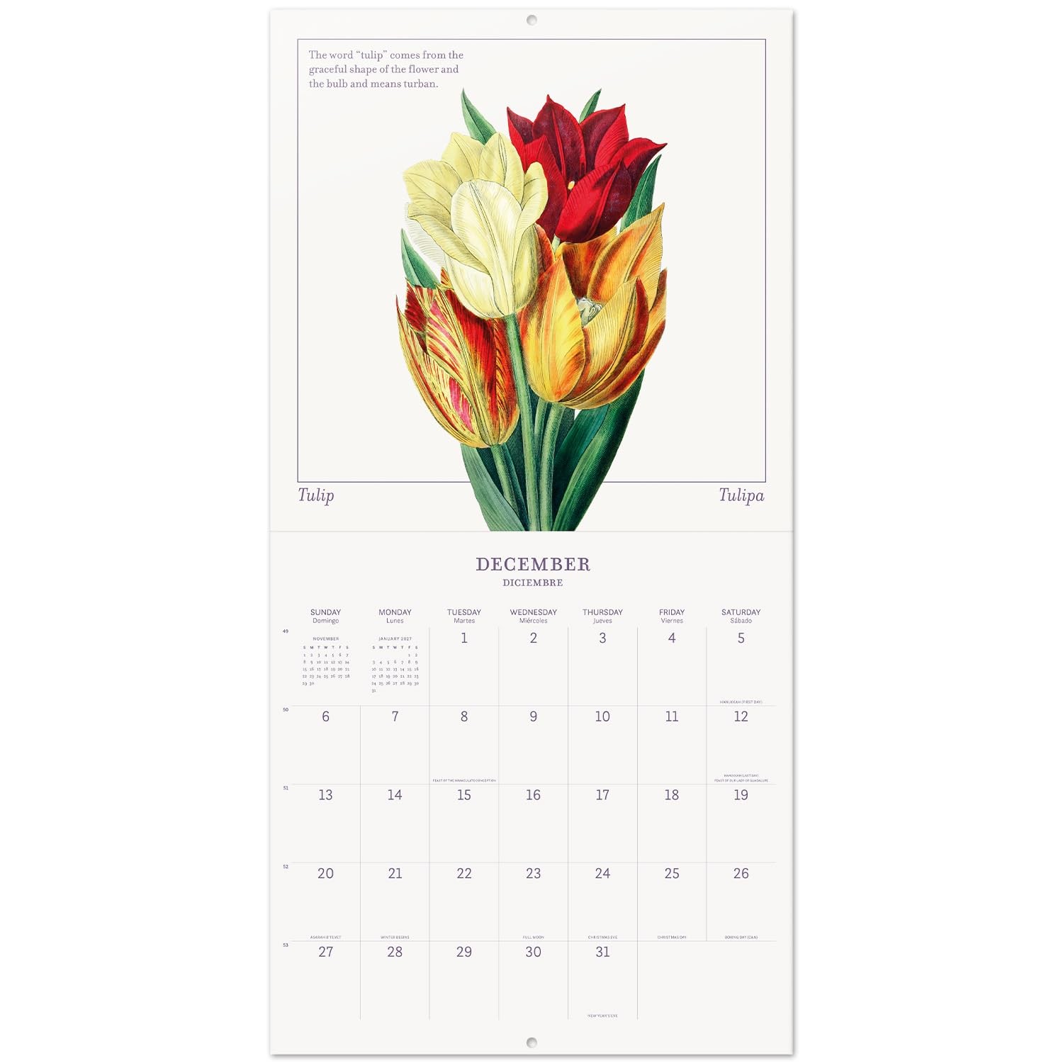 Botanical Wall Calendar 2026 12″ x FSC® Plastic Flowers 2026