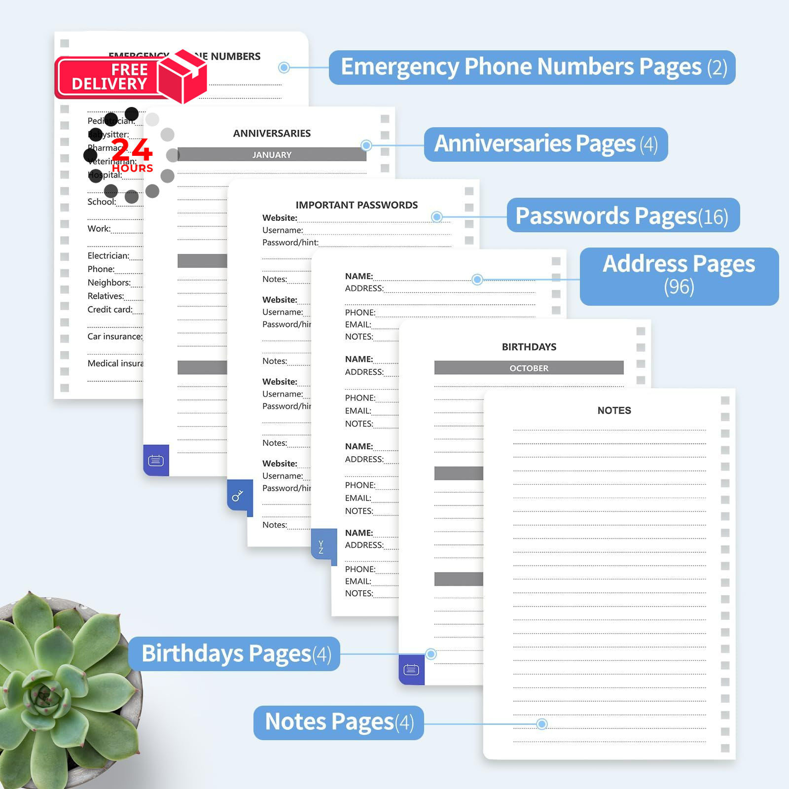 Address Book with Alphabetical Tabs-Address and Medium(5.7″ x 7.7″), Blued1