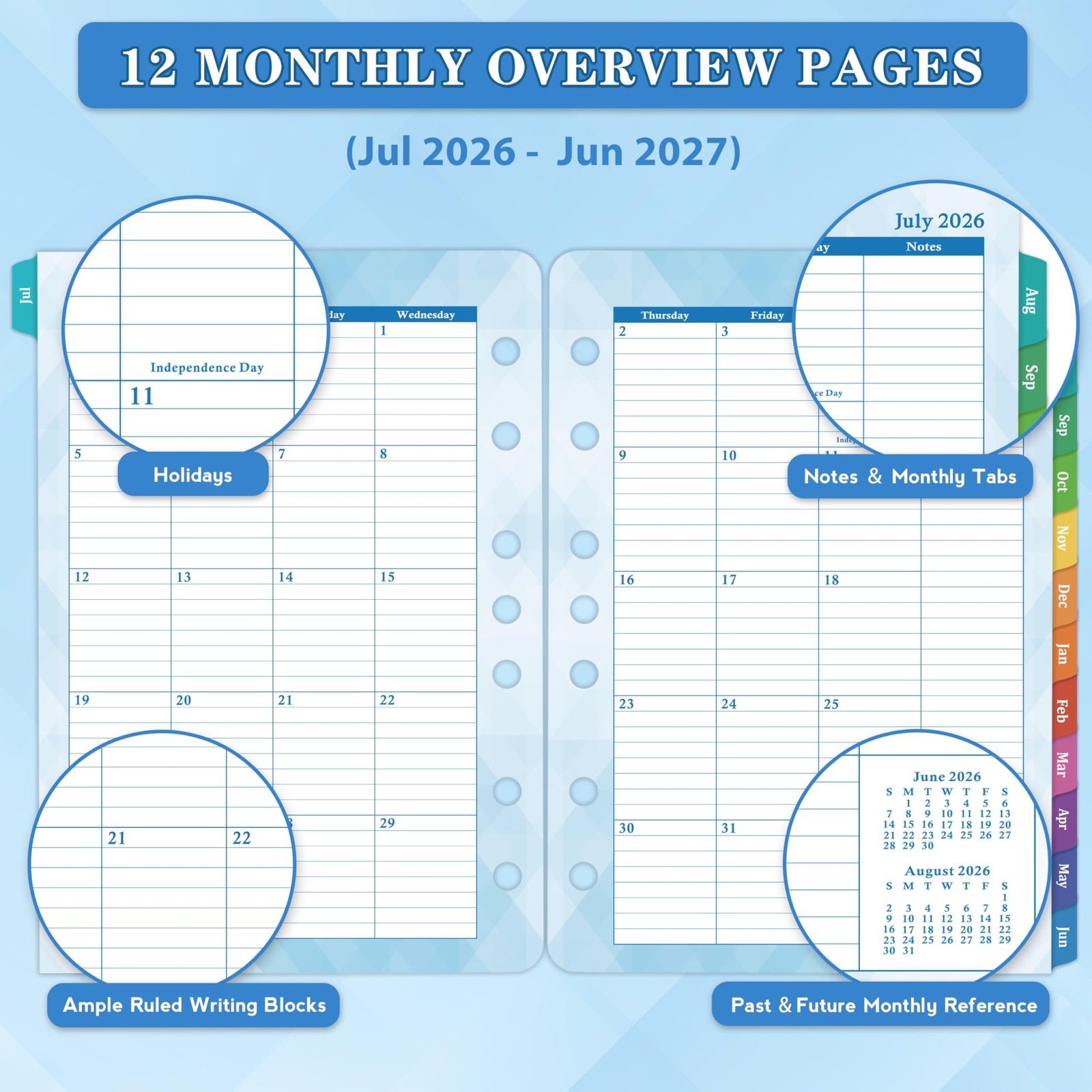 2026-2027 Planner Refills Jul 2026 – Jun 2027, Two Pages Per Day Daily & Monthl