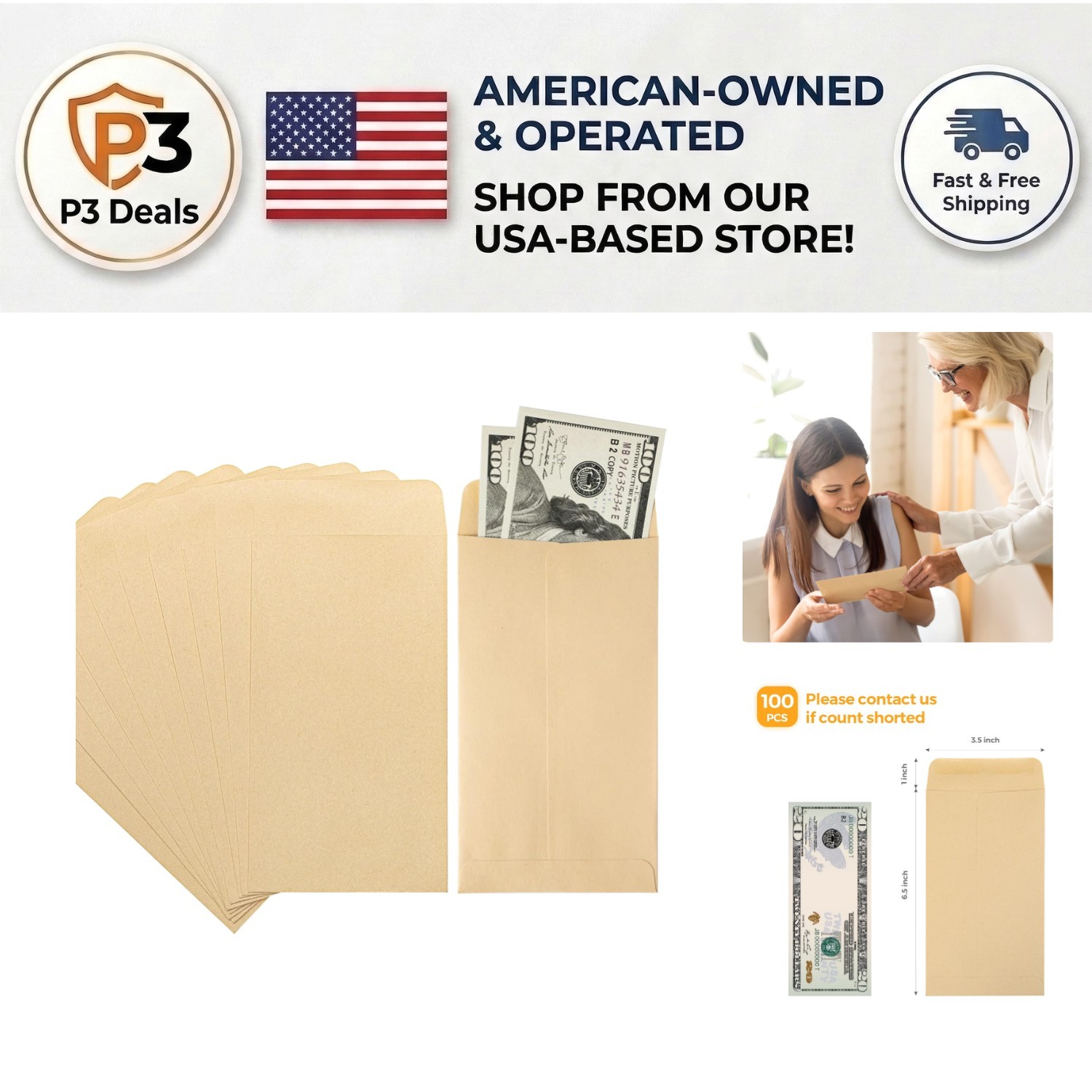 Elegant 100-Pack Brown Kraft Cash Envelopes 3.5×6.5 for Budgeting & Savings