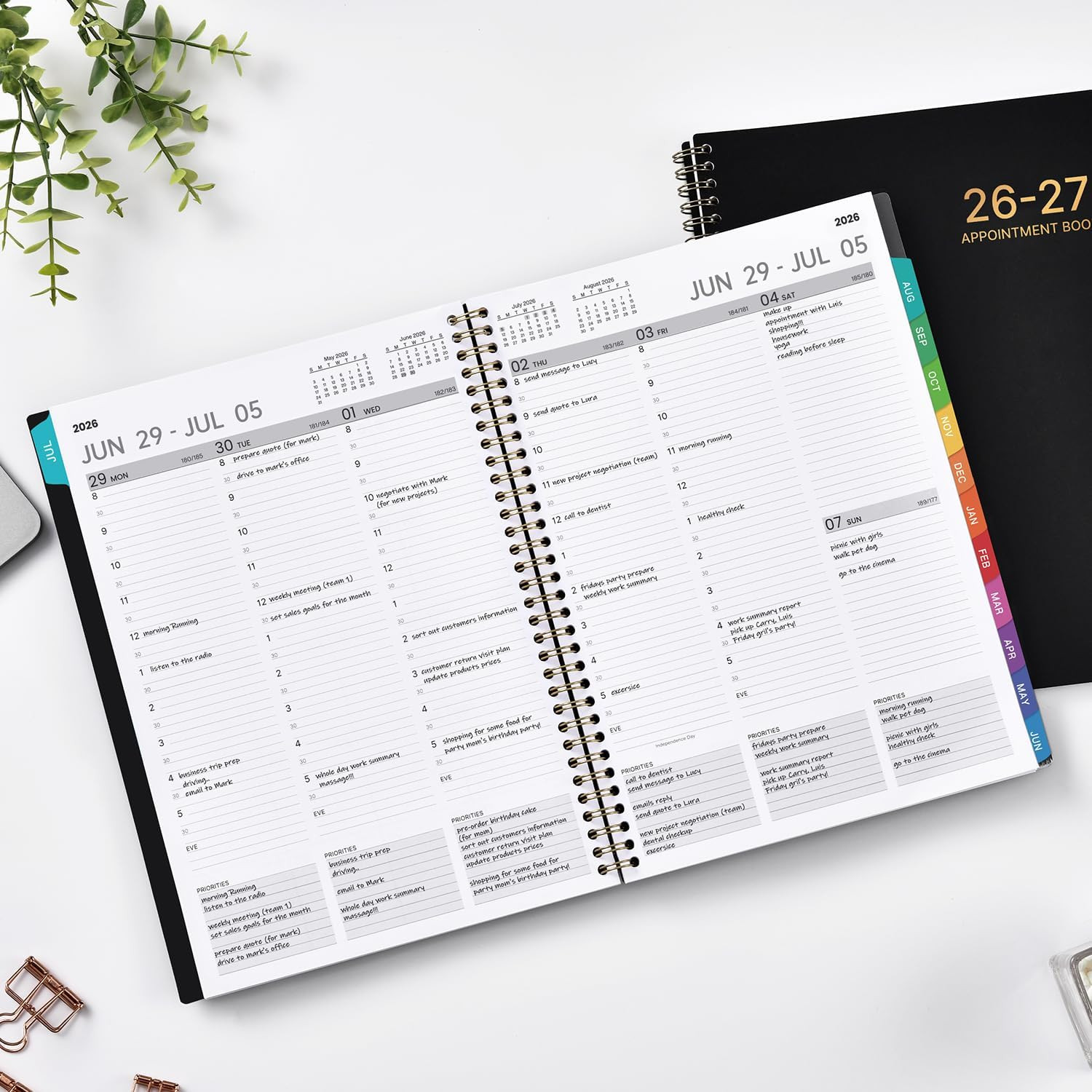 2026-2027 Appointment Book Planner 9×11 Daily Hourly Weekly Monthly Black