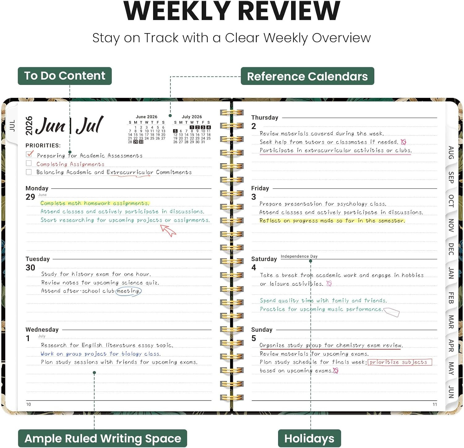 Planner 2026-2027, Hardcover Monthly and Weekly Academic Planner July 2026 – Jun