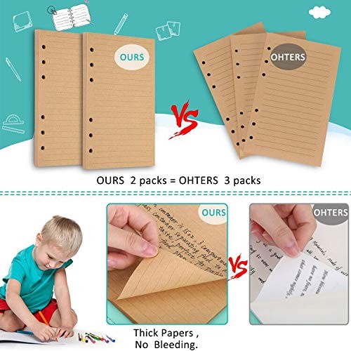A5 Refill Paper, 280 Pages Loose Leaf Paper 6 Hole A5, Lined Kraft