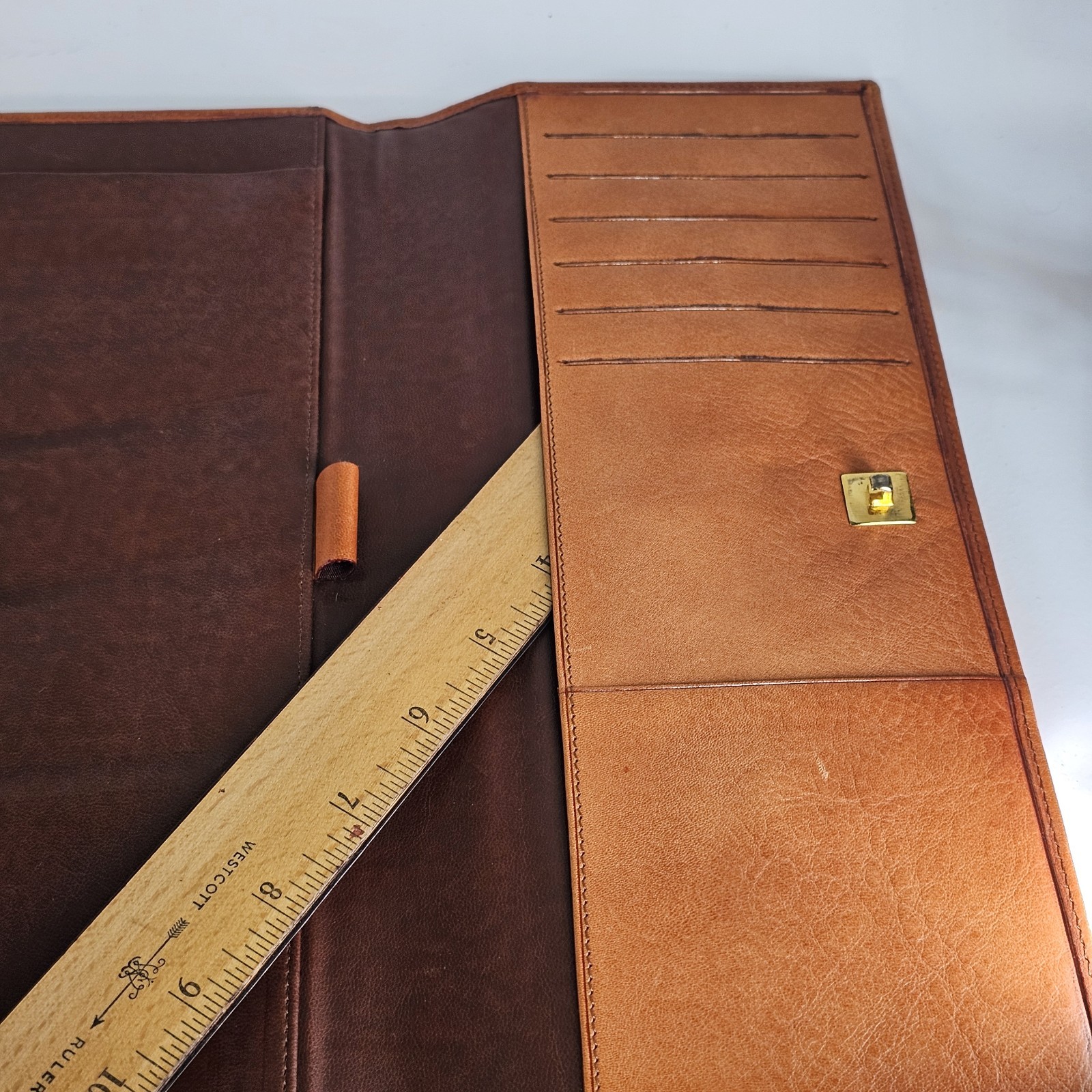 Laipe Leather Portfolio 4 Ring Binder Tan Lawyer Formal Document Note Pad Italy