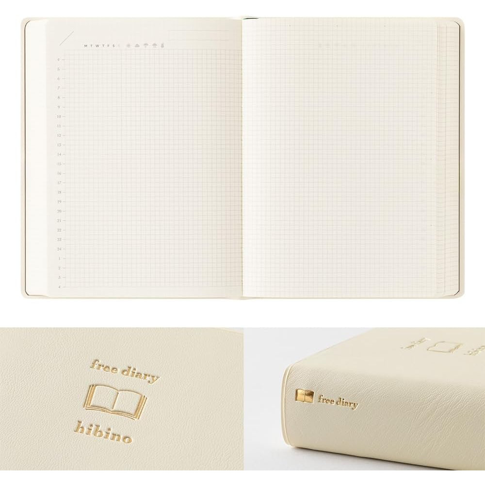 [US Tax Paid] MIDORI hibino Free Diary A6 2 Pages per Day Ivory 15395006 NEW