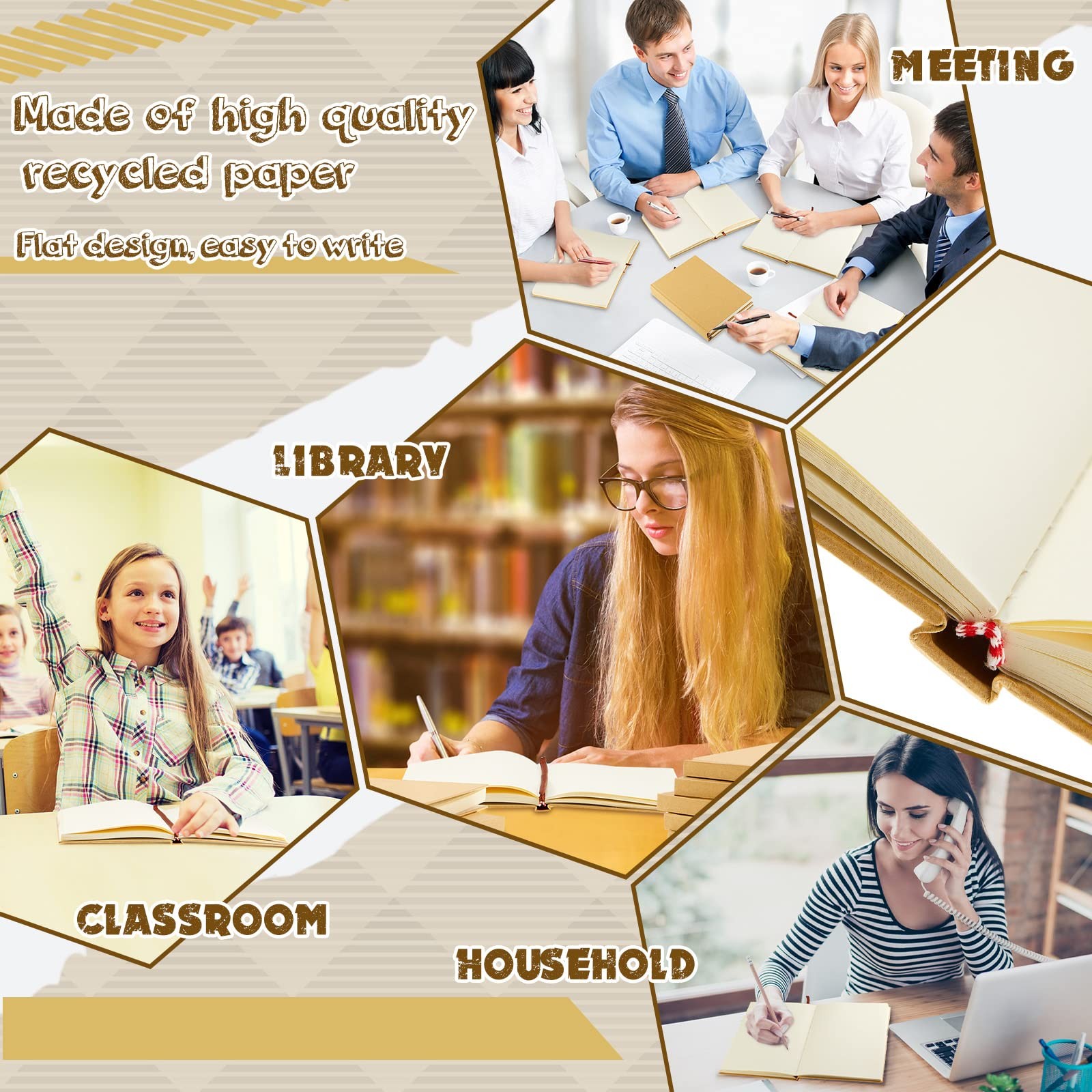 Henoyso 4 Pcs A5 Blank Notebooks Journals Bulk 100 8.3×5.7 Inch, Brown