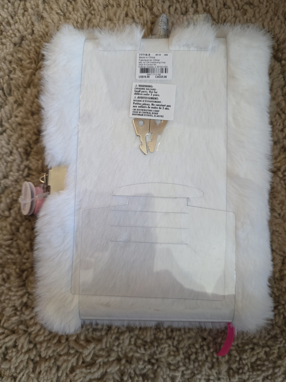 Claire’s White & Pink Unicorn Fuzzy Kids Locked & Key Journal Lollipop Design