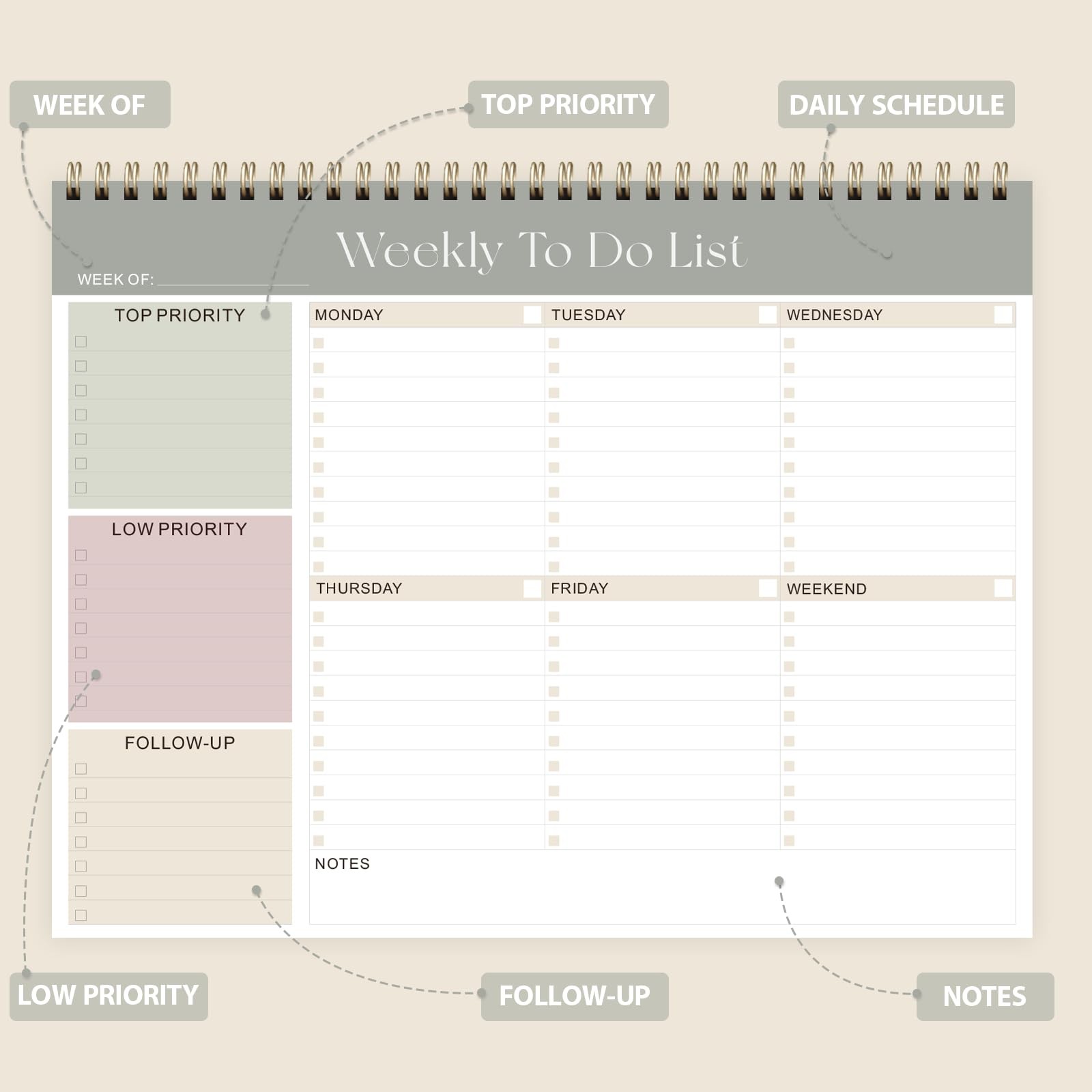 To Do List Notepad, Weekly Planner 52 Sheets, Office Desk, 8.5×11, Multicolor