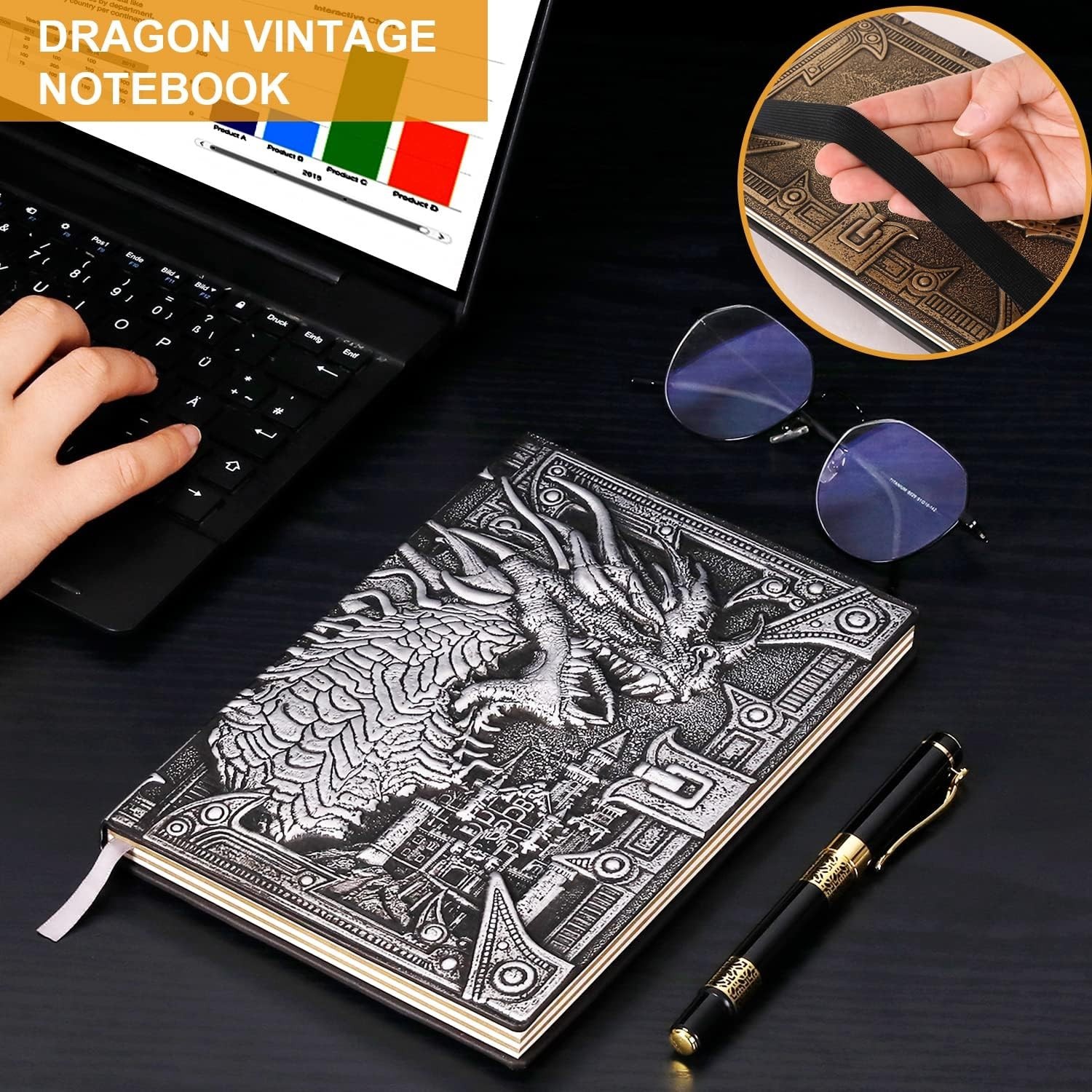200-Page Vintage Dragon Journal – Handmade Fantasy Writing Notebook