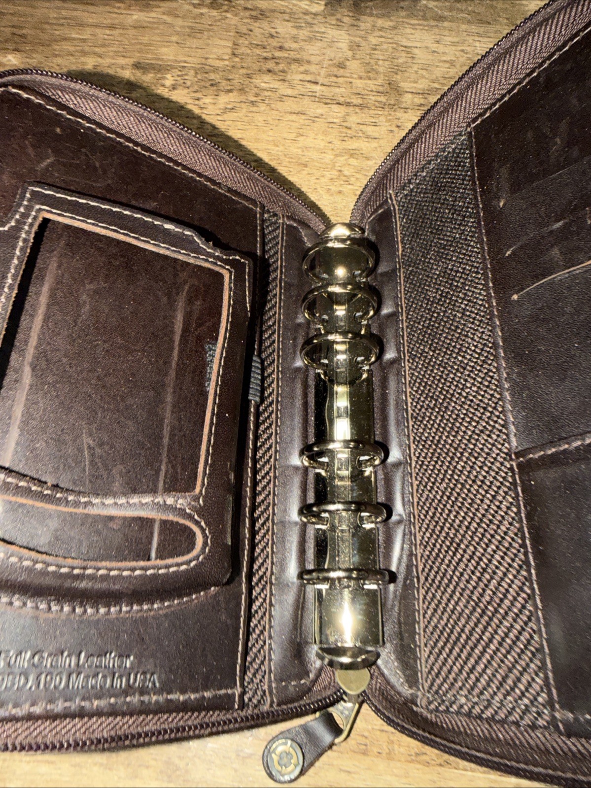 Franklin Covey Leather 6 Ring Organizer Full Grain Brown Zip Around 1996
