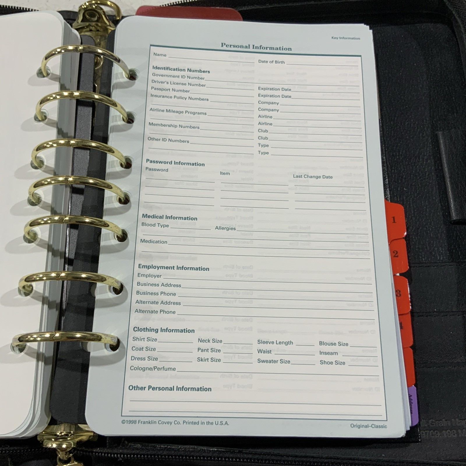 Franklin Covey Classic 7 Ring Planner Binder Black Leather 11 X 8 Zip Around