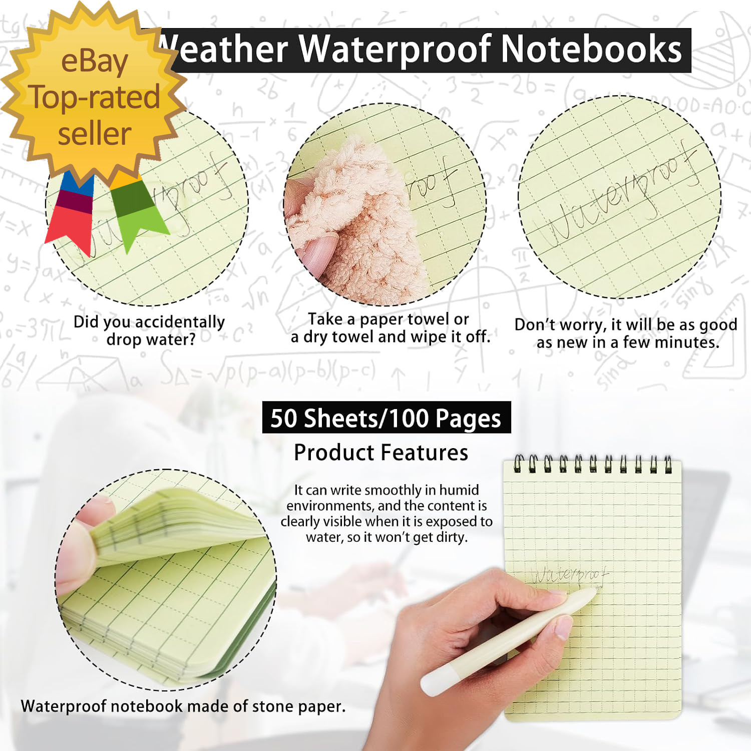 Pocket Weatherproof Top Spiral Notebook Waterproof Tactical Green Cover Memo