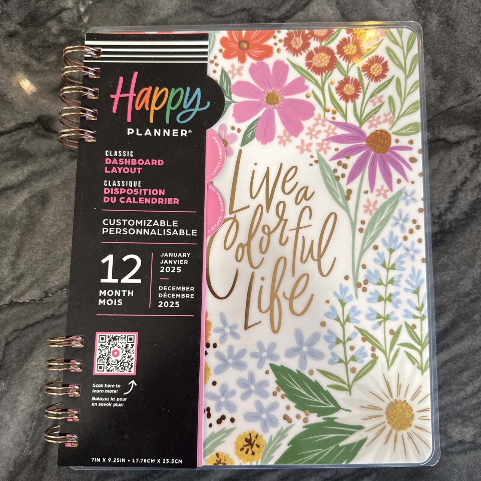 Happy Planner 2025 Live A Colorful Life Floral DASHBOARD Layout 12-Month Planner