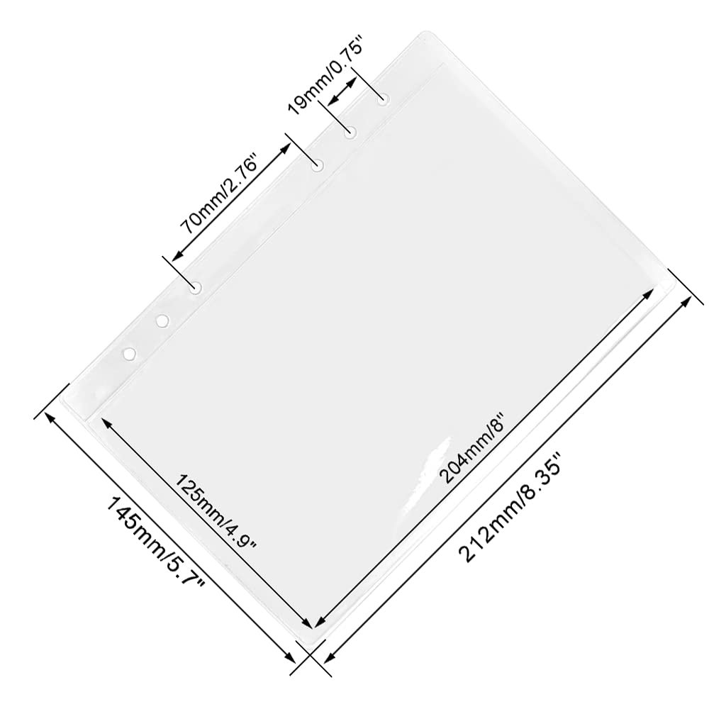 12 PCS A5 Binder Pockets Clear Cash Envelopes Waterproof PVC Page Sleeves