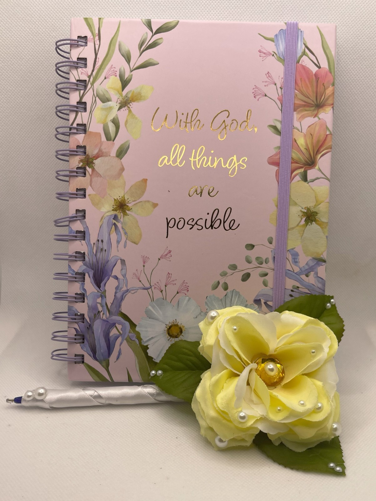 Yellow Rose Writing Pen (Y1) & Multi-Floral Writing Journal (J&P7) by Votum